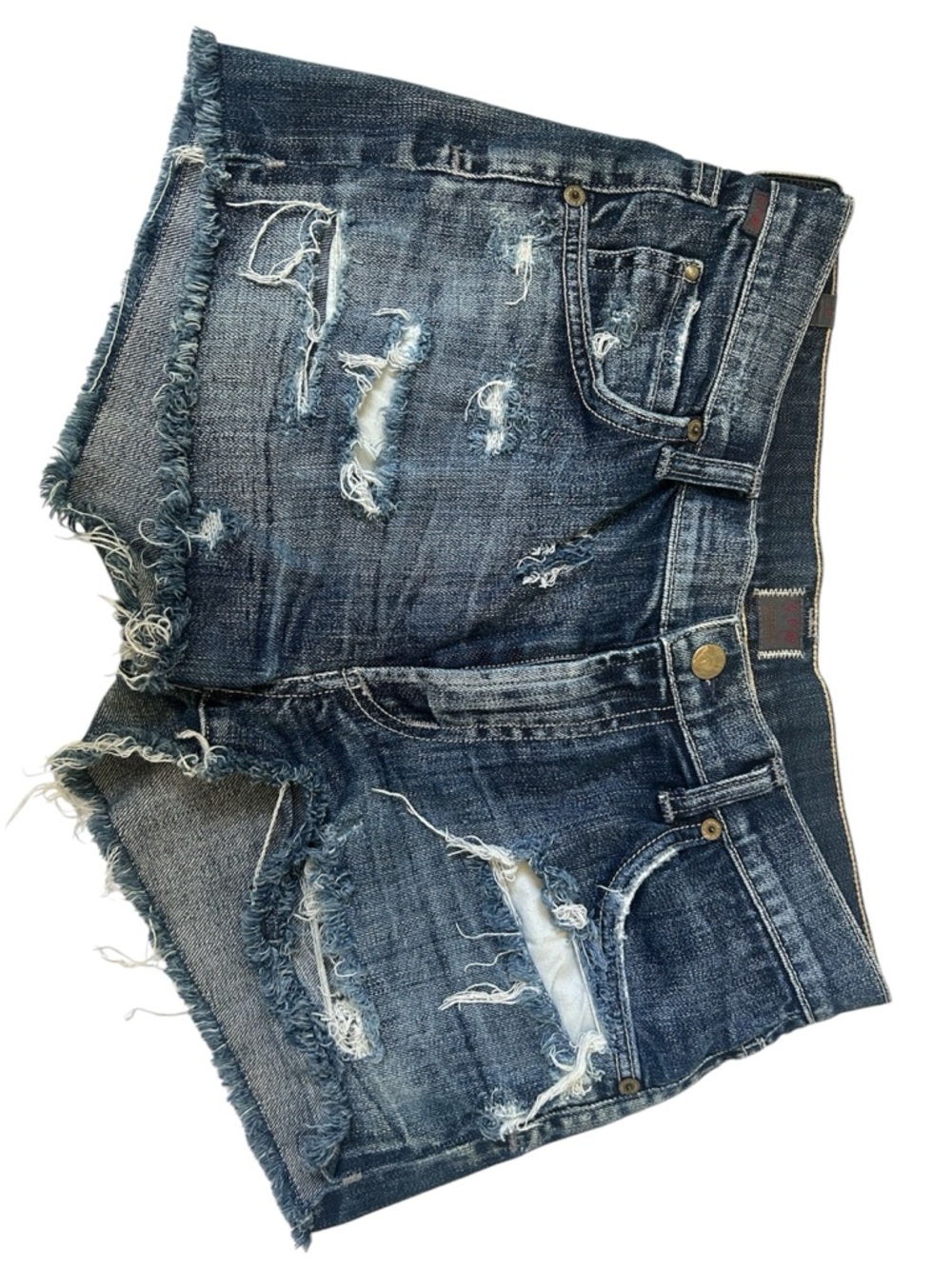 Distressed Dark Blue Denim Cutoff Shorts